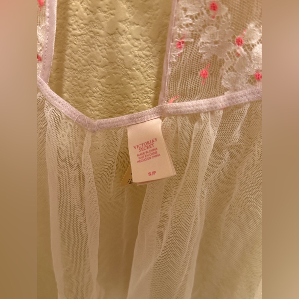 Victoria's Secret Sleepwear Women's Pink Mesh Babydoll Teddy Lace Nightie SzS - Picture 7 of 10